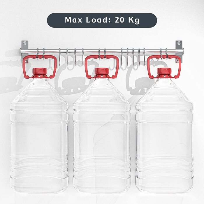 Booxihome Kitchen Rail Stainless Steel Hanging Rail Kitchen Utensil Holder Rustproof Pan Holder Cup Holder with 15 Hooks for Kitchen Aids Cooking Accessories Kitchen Utensils (60cm)…