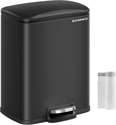Відро для сміття SONGMICS з педаллю, 20 літрів, з м'яким закриттям, з внутрішнім відром, 15 мішків, металеве срібло LTB543E01