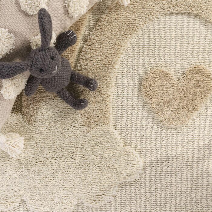 TT Home Children's Rug, Kids' Room Rug, Play Rug, Short Pile, Sun Design, Fluffy 3D, Color: Dark Beige, Dark Cream, Beige, Size: 160 cm Round