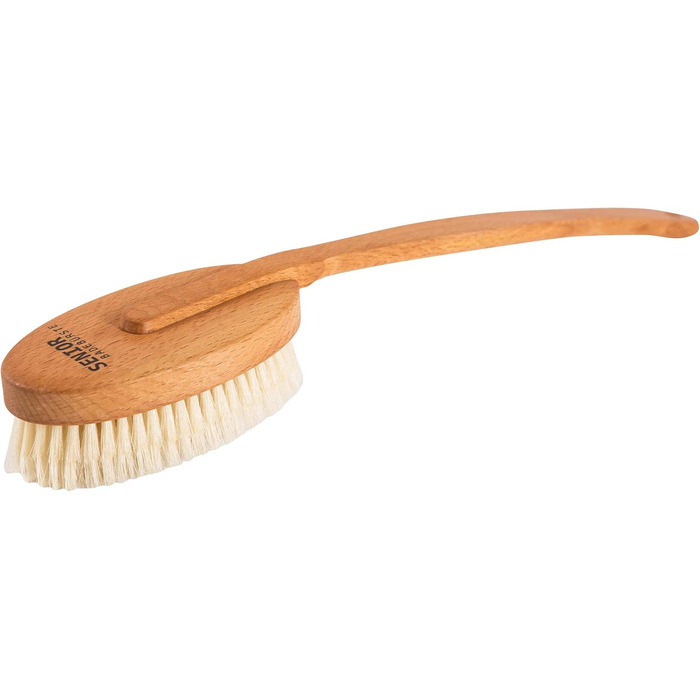 Body brush with handle for sensitive skin, body brush, back brush for seniors, gentle, natural beech wood and soft bristles, Made in Germany
