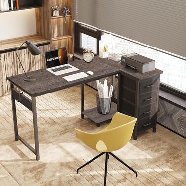 Комп'ютерний стіл Coleshome L-подібної форми 100x70 см з 4 шухлядами, сірий, для офісу, робочого кабінету, спальні