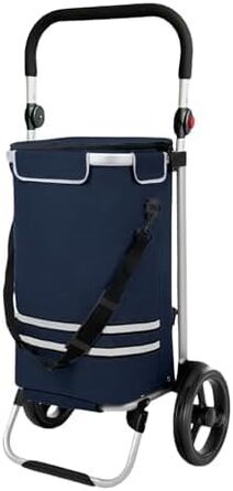 DIVID® Коляска для покупок зі складною візком, об'єм 56 літрів, вантажопідйомність до 50 кг, складана, сумка через плече та ізольований відсік, синій колір