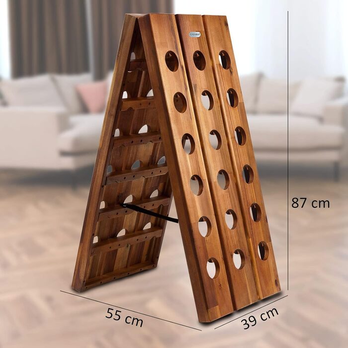 Casaria® Wine Rack for 36 Bottles, 87x 55x 39cm, Acacia Wood, Freestanding, Folding, Cellar, Kitchen, Living Room, Bar, Wine Stand, Wine Holder, Bottle Rack, Shelf, Rustic