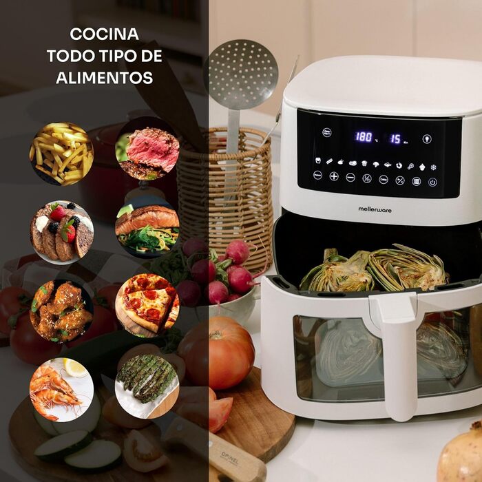 Фритюрниця повітряна MELLERWARE 1450W з скляним контейнером 4.5L, 9 програм, сенсорний дисплей, 80-200°C, таймер 60 хв