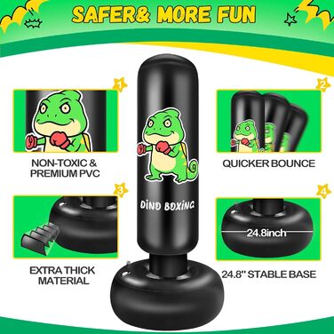 Надувний боксерський мішок для дітей Boxsack Kinder, 165 см, з рукавичками, для карате, тхеквондо, MMA (динозавр)