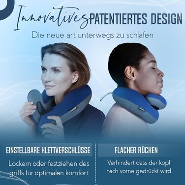 BCOZZY Neck Pillow for Airplane – Patented Travel Pillow with Double Support for Head, Neck, and Chin. Ideal for Long Flights and Car Rides. Adjustable. Washable. Carrying Bag. Large, Blue
