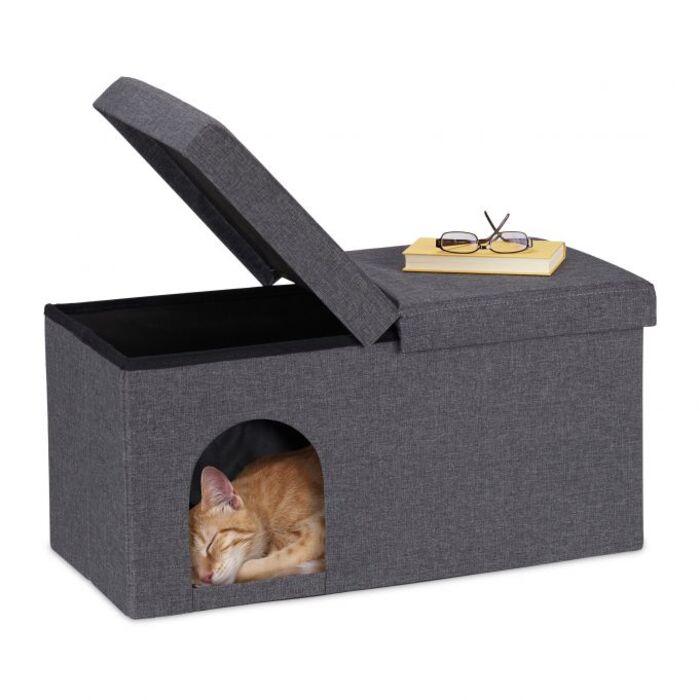 Relaxdays Cat Cave in Grey with Lid