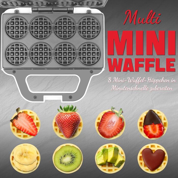 Міні-вафельниця SugarWhisk для дітей, біла: 8 смачних вафель 5x8 см, антипригарне покриття, з рецептами