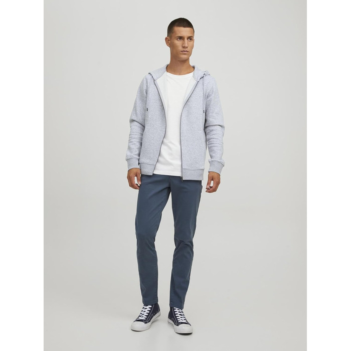 Чоловіча толстовка-худі на блискавці JACK & JONES однотонна, світло-сіра (Light Grey Melange), розмір S