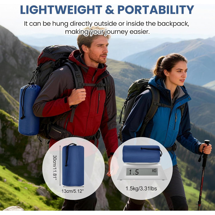 Надувний килимок для кемпінгу LAMA Doppel 200x140x10 см для двох осіб з помпою та подушкою, блакитний