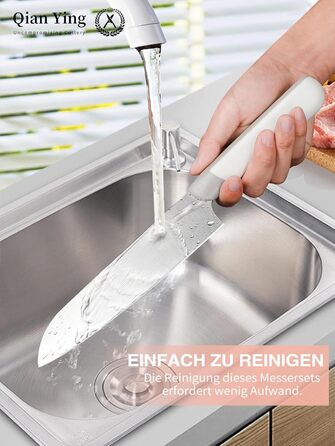 Набір кухонних ножів Qianying з блоком: 14 предметів, нержавіюча сталь, з точилкою, срібний колір, подарунок для мами