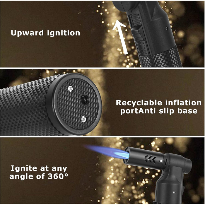 Бутанова пальник-факел Küchenbrenner: велика полум'я Jet, регульована, для кемпінгу, приготування їжі, зварювання, грилю. Повторно заправляється, портативна міні-паяльна лампа. Чорний колір.