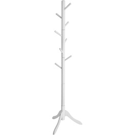 VASAGLE Coat Rack, Solid Wood Clothes Rack, Coat Stand with 8 Hooks, Tree Shape, 3 Adjustable Heights, for Coats, Jackets, Bags, for Entryway, Bedroom, RCR01GY (White)