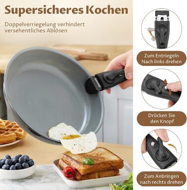 Набір каструль BEZIA 17 предметів з знімним ручкою, антипригарне покриття з кераміки, набір каструль для індукційних плит, підходить для всіх типів плит, стійкий до нагріву, посуд для кемпінгу, посуд для духовки (темно-сірий)