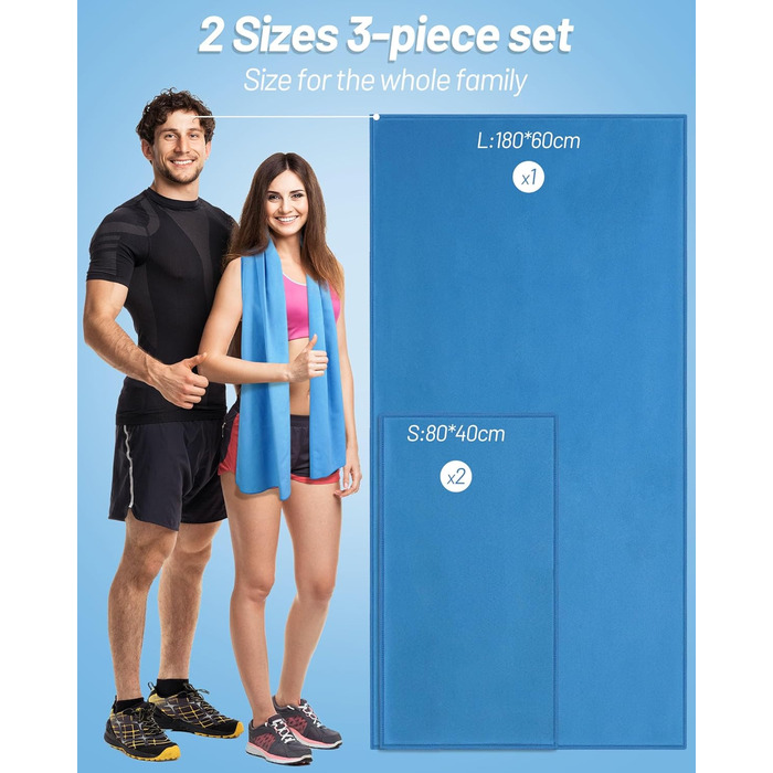 Набір рушників з мікрофібри GZXYA (180x60 см + 2шт 80x40 см), Швидковисихаючі, для спорту та басейну, Колір: Морська хвиля
