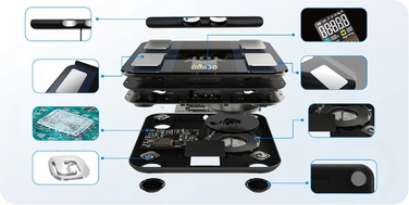 Аналітичні ваги для ванної кімнати, 8 електродів, білі — Визначення складу тіла, Bluetooth, Додаток, до 180 кг