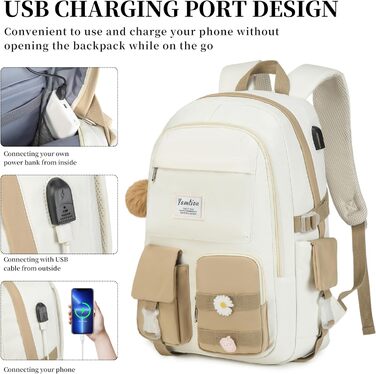 Шкільний рюкзак YAMTION для підлітків, 15.6 дюймів, для ноутбука, для старшої школи, коледжу, милий (Хакі, 15.6 дюймів)