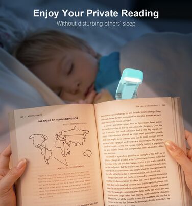 Ліхтарик для читання Gritin з кліпсою, акумуляторний, 7 LED, 3 режими світла, диммер, 5 рівнів яскравості, синій