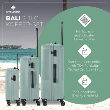 Набір валіз Travelite Bali 3 шт. (L/M/S) з ABS-пластику з TSA-замком, колір м'ятний