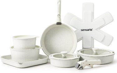 SENSARTE 17-Piece Cookware Set - Nonstick Pots and Pans with Removable Handles - Induction, Dishwasher & Oven Safe - Healthy RV Cookware Set