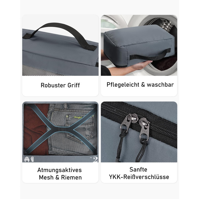 Органайзери для валізи ECOHUB, набір 7 шт. з переробленого PET, для одягу, взуття, рюкзаків (сірий)