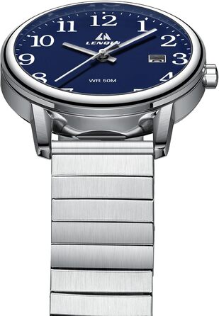 Чоловічий годинник: аналоговий кварцовий годинник з датою, водонепроникний, 38 мм, синій, срібляний, для бізнесу та повсякденного носіння