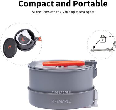 Набір кухонного посуду для кемпінгу Fire-Maple Feast 2: каструля, чайник, сковорода, миски та лопатка для 1-3 осіб (Помаранчевий)