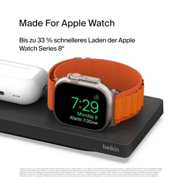 Belkin MagSafe Зарядний пристрій 3-в-1 бездротовий, сертифікований MFi, для iPhone 16/15/14/13/12, Apple Watch (всі моделі), AirPods (3/2/Pro) - Чорний