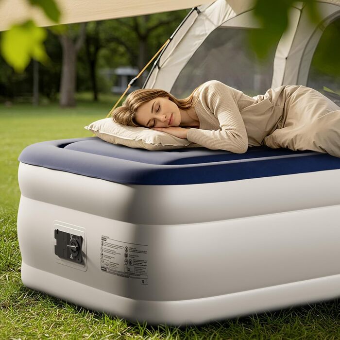 Надувний матрац LEADZM для 2 осіб з електронасосом, 203x152x46 см, сірий (синьо-білий). Флок + PVC, до 295 кг