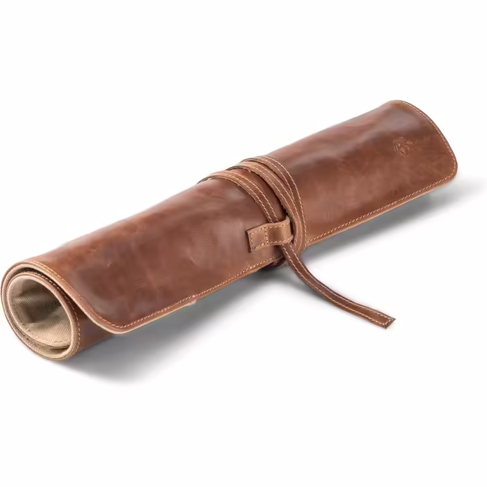Angus Stoke Chef's Messer Roll Leather | Premium Large Chef's Knife Roll | Knife Bag for Chef's Knives with Extra Pocket & Zipper | Chef's Bag Nils (Mahogany)