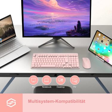 Leadsail FA98 Бездротова Механічна Клавіатура та Миша, 98 Клавіш, QWERTY, Рожевий Колір, 1600 DPI для PC, MacOS, Windows