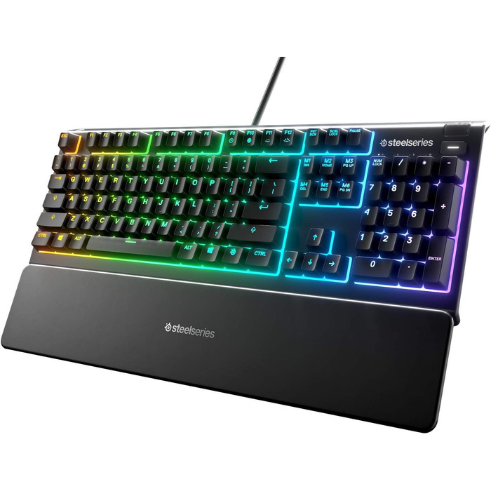 Клавіатура SteelSeries Apex 3 для ігор - RGB підсвічування 10 зон, магнітна підставка для зап'ястя, QWERTY (Nordic), чорний колір