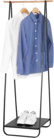 WOLTU Clothes Rack Black for Bedroom Wardrobe Clothes Rail Narrow Metal Clothes Rod with Metal Shelves approx. 54x45x141cm (WxDxH)