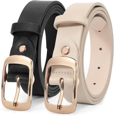 Жіночі шкіряні ремені LEACOOLKEY, 2 шт. з пряжкою золотого кольору для джинсів та штанів, розмір XXL (117-127 см) та XL (107-117 см)