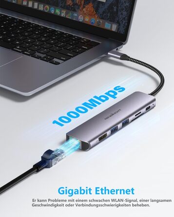 Док-станція для ноутбука Newmight з двома HDMI, підтримка 2 моніторів 4K, Ethernet 1 Gbps, PD 100W, 3 USB 3.0, SD/TF Reader, USB-C, для HP/Dell (сіра)