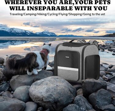 Рюкзак-переноска для котів Pawtners з розширеним тунелем для ігор, дозволений авіакомпаніями, для маленьких собак та великих котів до 11,3 кг, складаний, сірий (15.7'L x 12.6'W x 15.0'H)