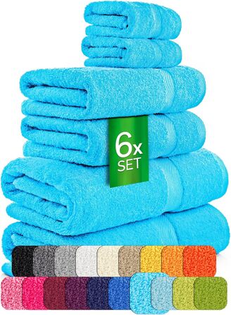 Набір рушників éterea Carli Frottee: 6 шт. (2x70x140 + 4x50x100) - 100% бавовна, Oeko-Tex, 500 GSM, сірий & блакитний