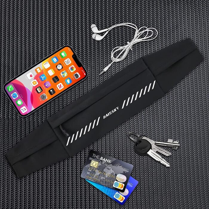 Водонепроникний поясний ремінь для телефону з 3 кишенями, спортивний пояс для бігу, бананка для чоловіків та жінок, чорний (7.0