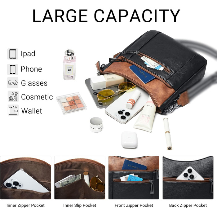 Сумка жіноча через плече Shrrie, екошкіра, чорно-коричнева, з ременем, для подорожей