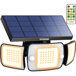 INTELAMP Solar Lights for Outdoors with Motion Sensor, 6000 mAh Solar with Remote Control, 1200LM, 270° Wide-Angle Solar Lights, IP65 Waterproof for Porch and Garage (1 Piece - Warm Light)