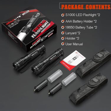 LED ліхтарик Gearlite: 2 шт., 4000 люмен, водонепроникний, з зумом, для кемпінгу, туризму, надзвичайних ситуацій