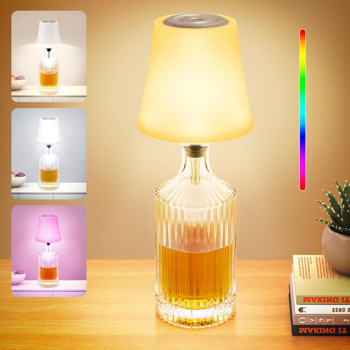 Світлодіодні настільні лампи бездротові 2 шт, IP54, акумуляторні пляшкові лампи, 7 режимів, димування, 5200mAh, сенсорне управління, для ресторанів, спальні (Білий)