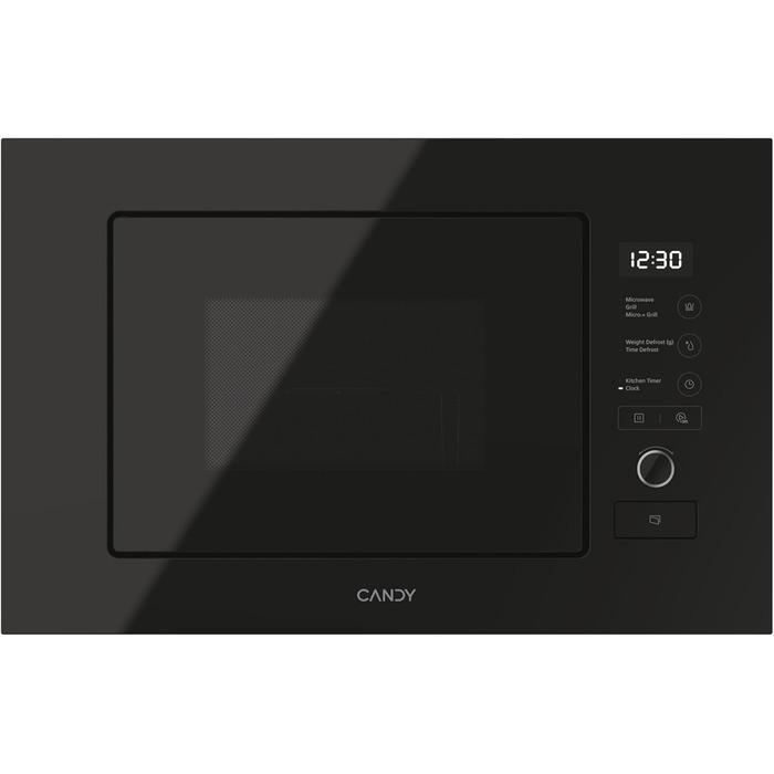 Вбудована мікрохвильова піч Candy MIC 20 EX, 20 літрів, 800W, гриль 1000W, металік (чорне скло)