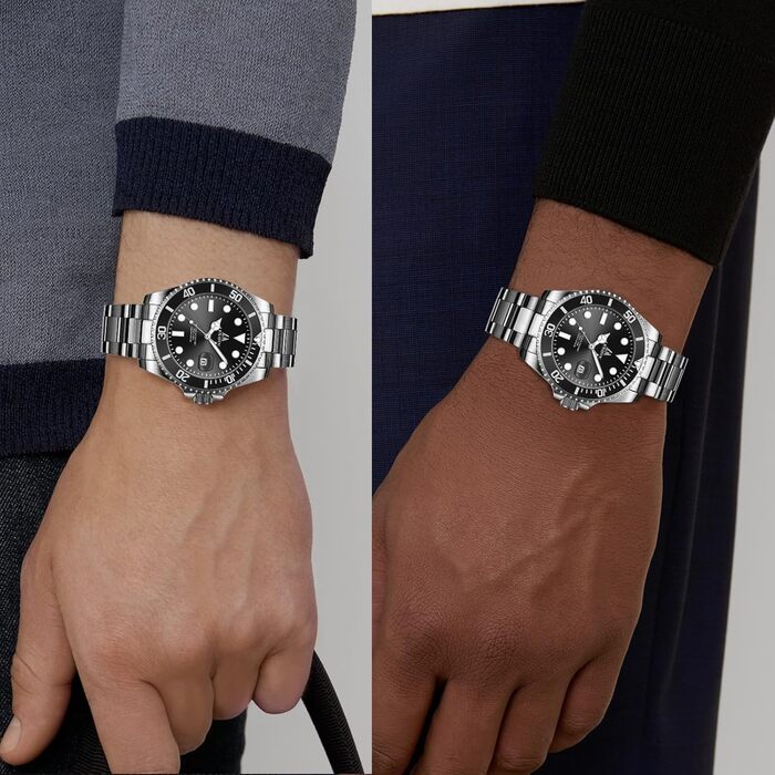 Годинник чоловічий LENQIN з нержавіючої сталі, водонепроникні, аналогові, кварцові, з датою, світні, модні, повсякденні годинники для чоловіків, срібно-чорний