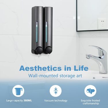 Набір дозаторів для мила та гелю для душу на стіну (2 шт, 380 мл, сірий)