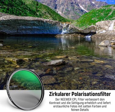 NEEWER Поляризаційний фільтр CPL 82mm для об'єктивів камери: зменшує відблиски, покращує контраст