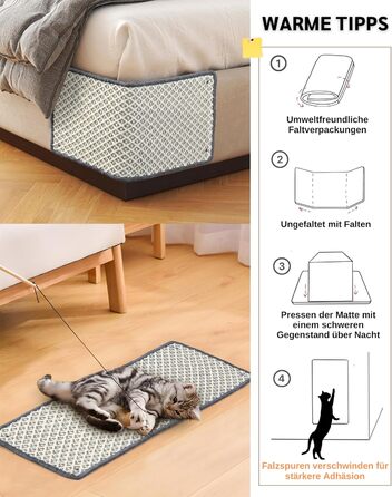 Килимок для котів JanYoo від подряпин, сизаль, 60x25 см (2 шт.) - захист від когтів для меблів