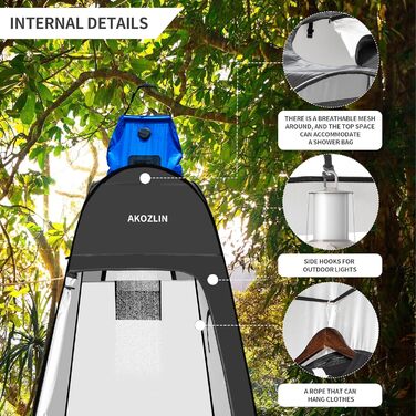 Намет для душу Pop Up, 190x120x120 см, для кемпінгу та відпочинку на природі, 1 особа, 3-секційний, чорний