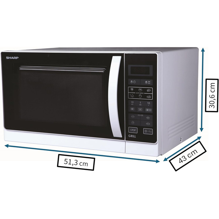 Мікрохвильова піч Sharp R742WW 2-в-1 з грилем, 25 л, 900 Вт, білий