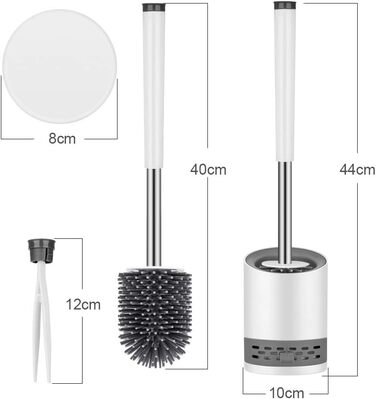 Набір для туалету: щітка з тримачем Silikon, довга ручка, швидке висихання, для ванної кімнати/гостьового WC, монтаж на стіну/стоячи (білий & чорний)